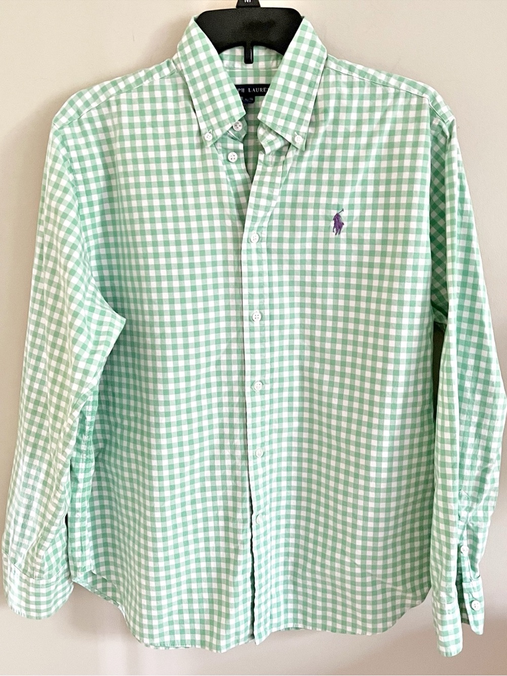 Ralph Lauren bright green plaid button down shirt
